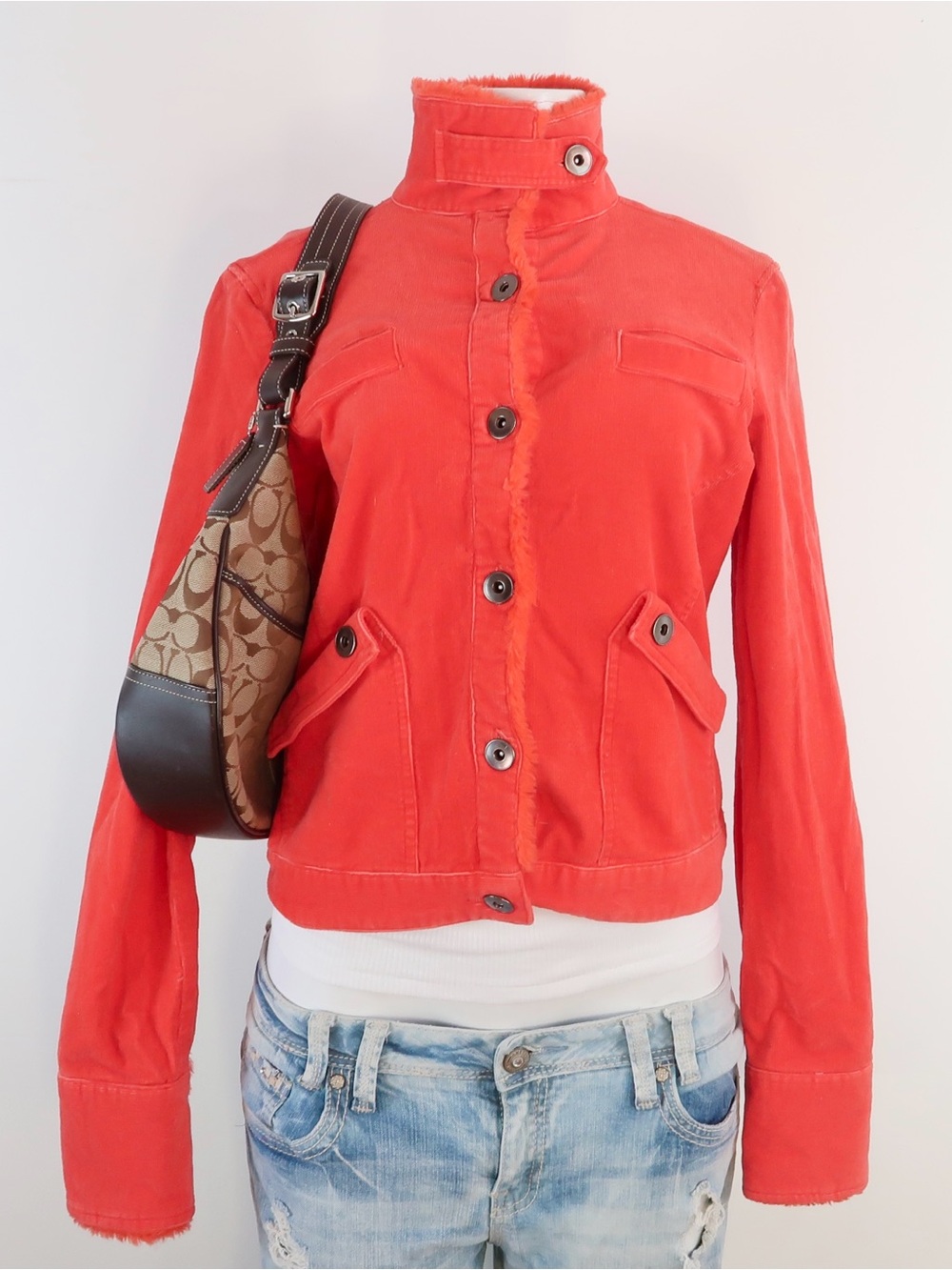 Y2k Women's Red Casual Button-Front Jacket